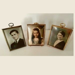 Vintage Family Portrait Photos with Gold tone Frames Circa 1920s 1930s